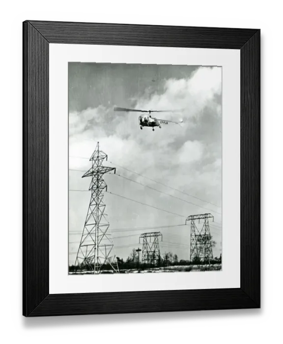 Framed Print : Bell Model 47B-3, CF-FJA, patrols hydro transmission lin? Framed Print : Bell Model 47B-3, CF-FJA, patrols hydro transmission lin?