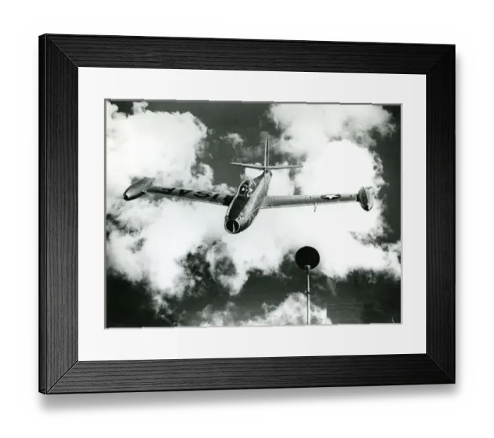 Framed Print : A Republic F-84 Thunderjet, approaches an inflight refue? Framed Print : A Republic F-84 Thunderjet, approaches an inflight refue?