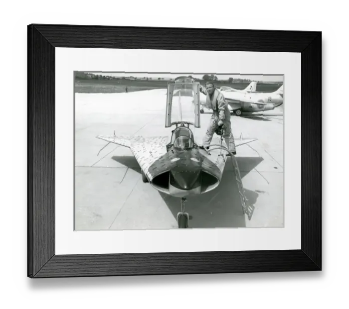 Framed Print : Bengt R. Olow, Saab?s Chief Test Pilot, with the Saab 210