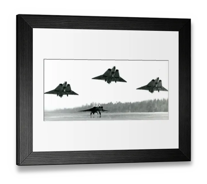 Framed Print : Four Saab J35 Drakens take-off Framed Print : Four Saab J35 Drakens take-off