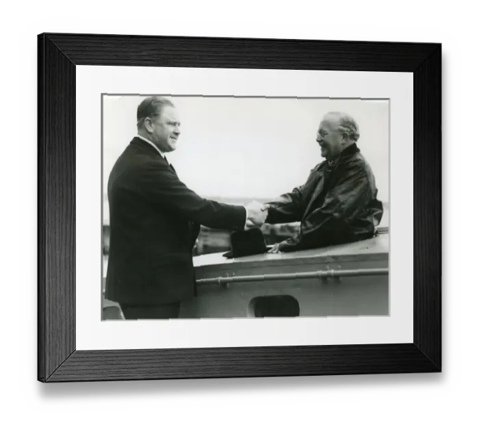 Framed Print : Sir Kingsley Wood is greeted by Mr Scott-Paine when insp? Framed Print : Sir Kingsley Wood is greeted by Mr Scott-Paine when insp?