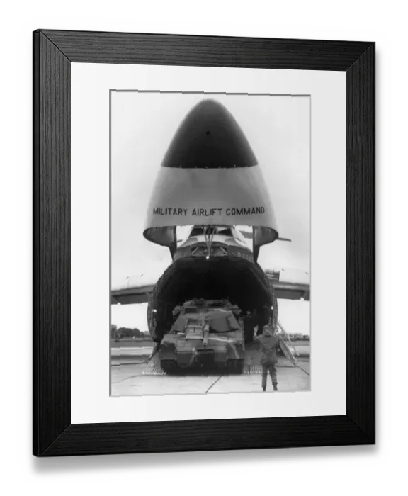 Framed Print : An M-1 Abrams tank leaves a Lockheed C-5A Galaxy Framed Print : An M-1 Abrams tank leaves a Lockheed C-5A Galaxy