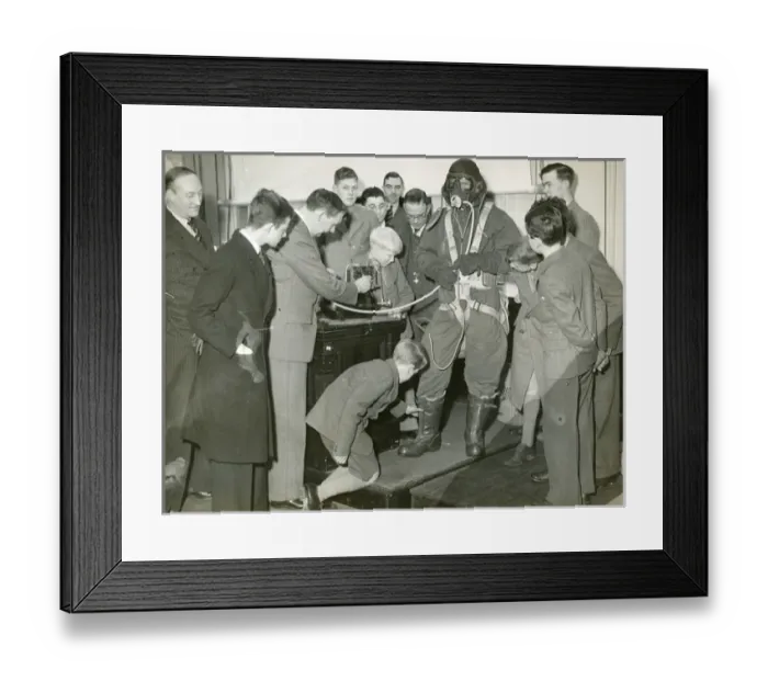 Framed Print : Professor G. T. R. Hill demonstrating a Sidcup flying suit? Framed Print : Professor G. T. R. Hill demonstrating a Sidcup flying suit?