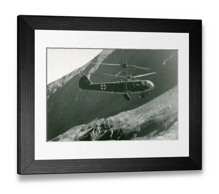 Framed Print : Focke Achgelis Fa223 Drache (Dragon) during mountain tes? Framed Print : Focke Achgelis Fa223 Drache (Dragon) during mountain tes?
