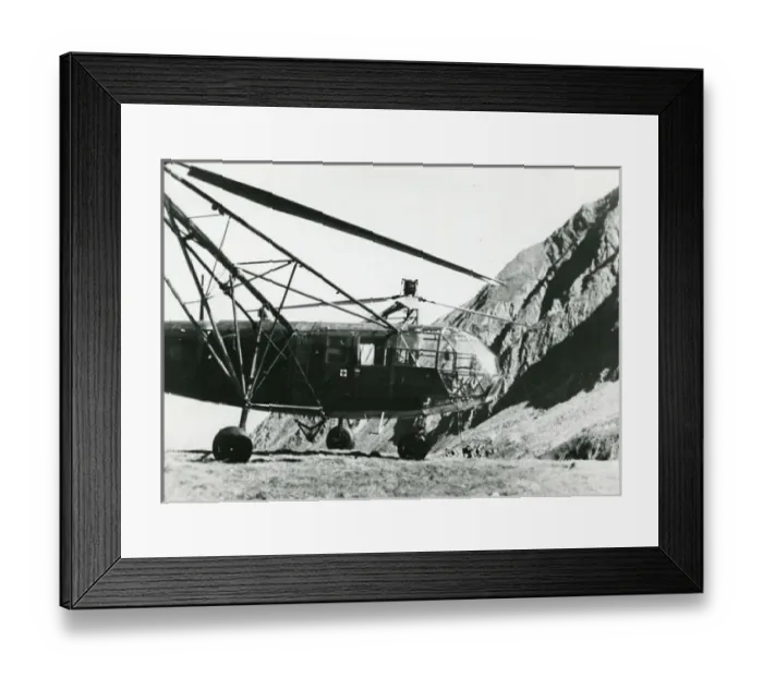 Framed Print : Focke Achgelis Fa223 Drache (Dragon) during mountain tes? Framed Print : Focke Achgelis Fa223 Drache (Dragon) during mountain tes?