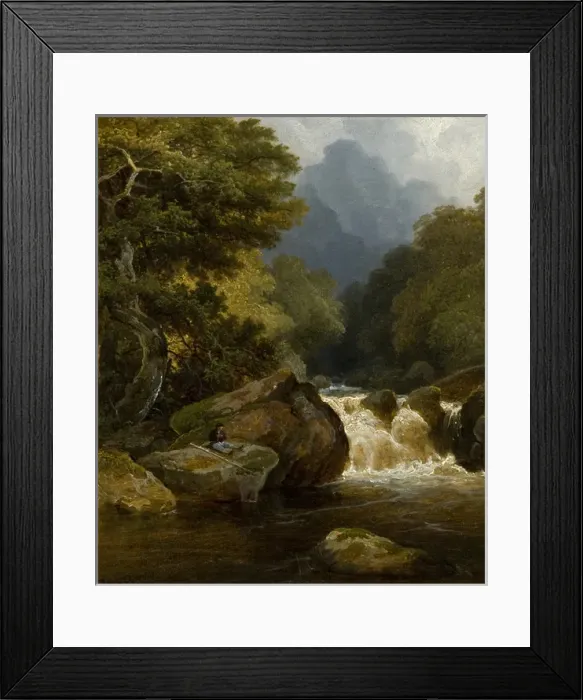 Framed Print : Wooded Glen with Angler Framed Print : Wooded Glen with Angler