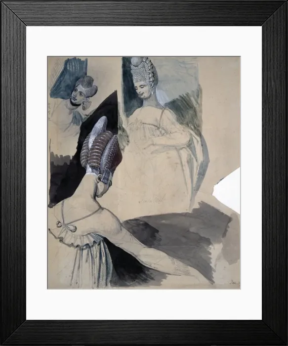 Framed Print : Studies of Three Courtesans with Extravagant Hairstyles Framed Print : Studies of Three Courtesans with Extravagant Hairstyles
