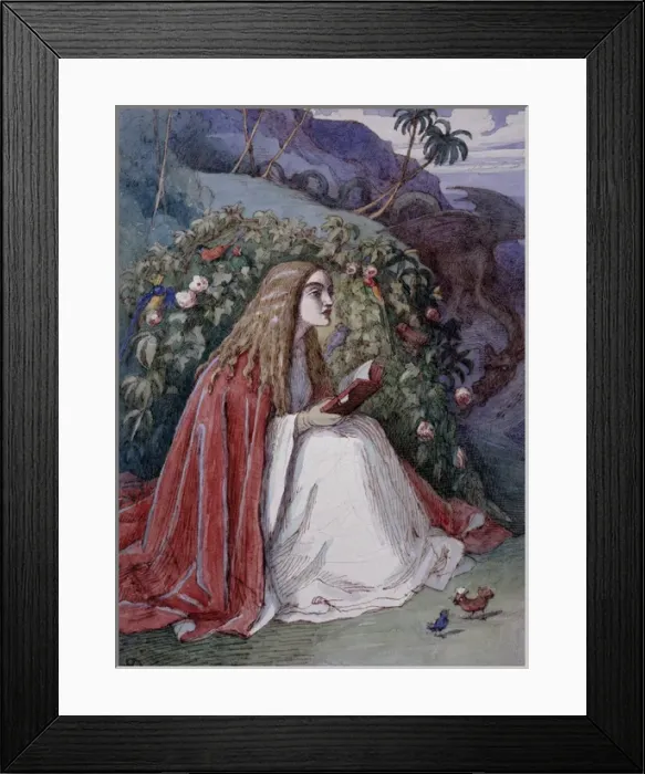 Framed Print : Girl Reading book illustration Framed Print : Girl Reading book illustration