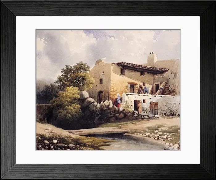 Framed Print : Italian Farm and Stream Framed Print : Italian Farm and Stream