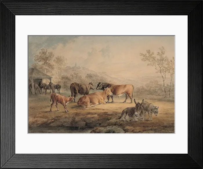Framed Print : Landscape with Cattle, Donkeys and Horses Framed Print : Landscape with Cattle, Donkeys and Horses