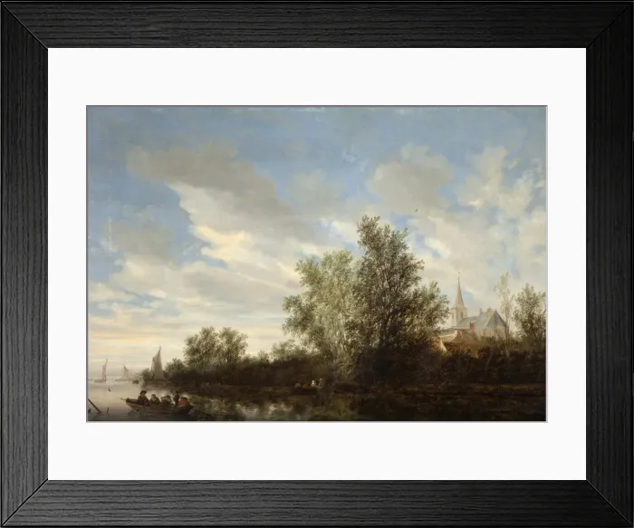 Framed Print : River Landscape with Figures in Boats and Church in the Dist Framed Print : River Landscape with Figures in Boats and Church in the Dist