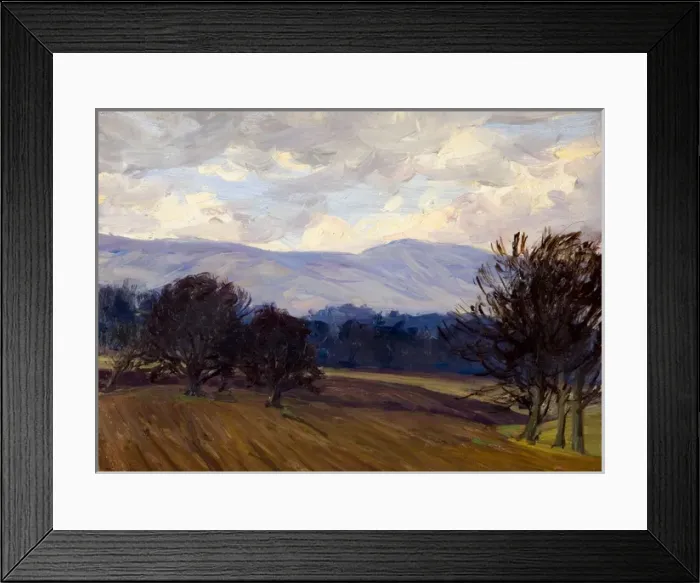 Framed Print : Trees, Ploughed Field and Hills Framed Print : Trees, Ploughed Field and Hills