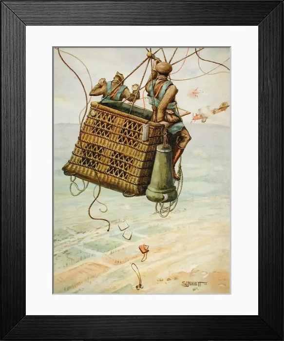 Framed Print : British observation balloon attacked - WWI Framed Print : British observation balloon attacked - WWI