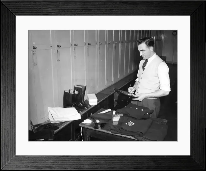 Framed Print : New LFB recruit marking his gear Framed Print : New LFB recruit marking his gear