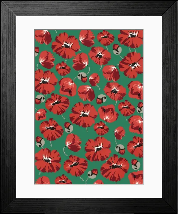 Framed Print : Repeating Pattern - Poppies - Green background Framed Print : Repeating Pattern - Poppies - Green background