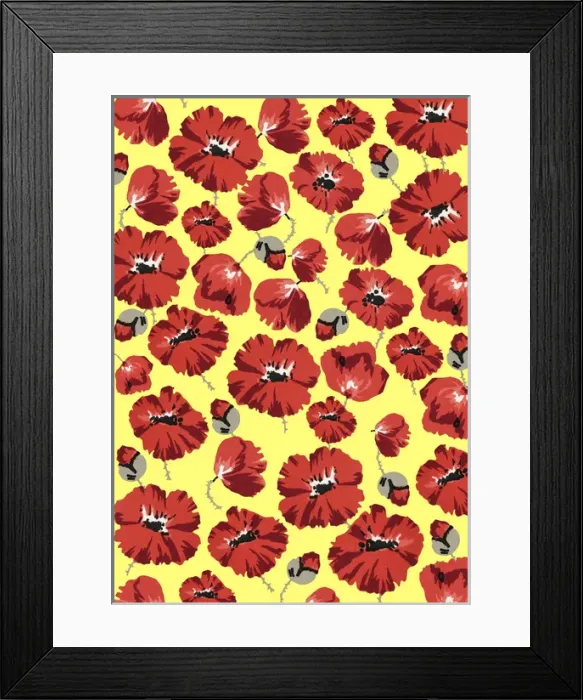 Framed Print : Repeating Pattern - Poppies - Yellow background Framed Print : Repeating Pattern - Poppies - Yellow background