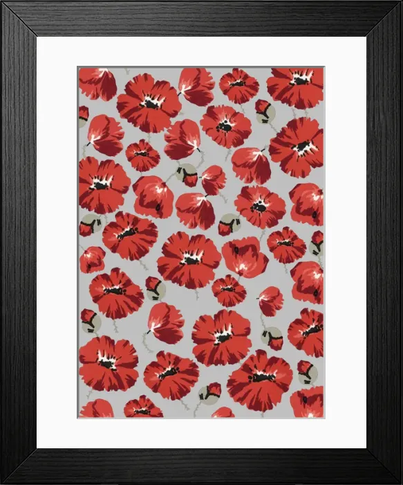 Framed Print : Repeating Pattern - Poppies - Grey background Framed Print : Repeating Pattern - Poppies - Grey background