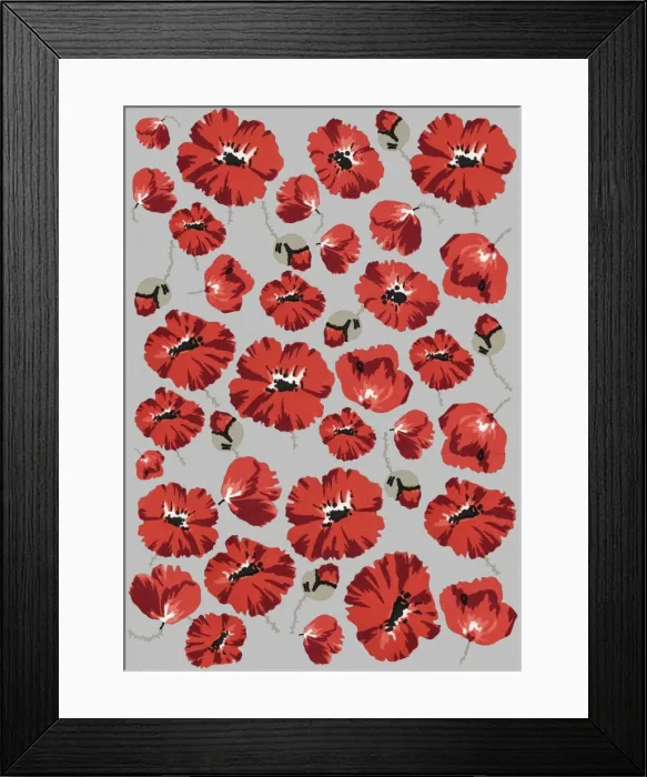 Framed Print : Repeating Pattern - Poppies - Grey background Framed Print : Repeating Pattern - Poppies - Grey background