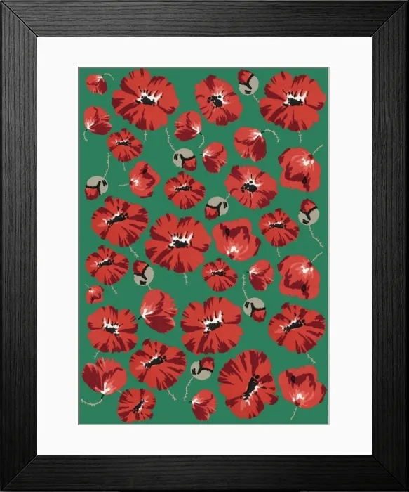 Framed Print : Repeating Pattern - Poppies - Green background Framed Print : Repeating Pattern - Poppies - Green background