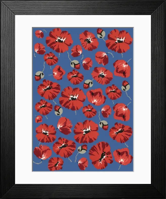 Framed Print : Repeating Pattern - Poppies - Blue background Framed Print : Repeating Pattern - Poppies - Blue background