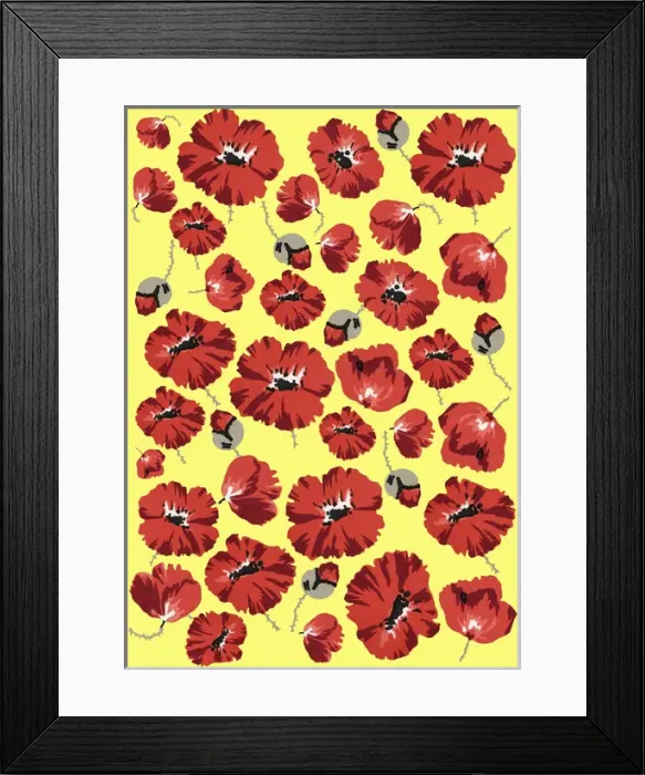 Framed Print : Repeating Pattern - Poppies - Yellow background Framed Print : Repeating Pattern - Poppies - Yellow background