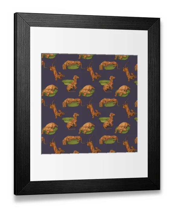 Framed Print : Repeating Pattern - Dog and Bowl