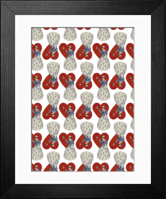 Framed Print : Repeating Pattern - Heart Lock in white Framed Print : Repeating Pattern - Heart Lock in white