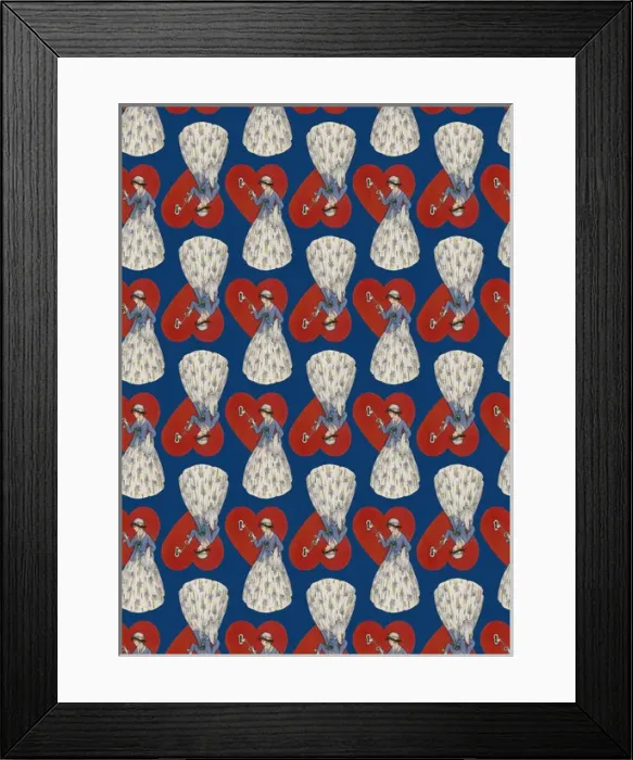 Framed Print : Repeating Pattern - Heart Lock in blue Framed Print : Repeating Pattern - Heart Lock in blue