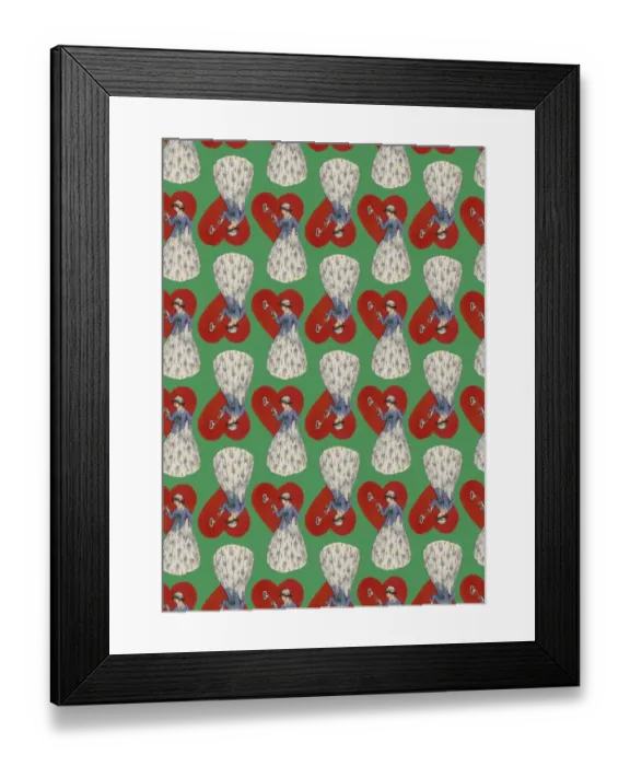 Framed Print : Repeating Pattern - Heart Lock in green Framed Print : Repeating Pattern - Heart Lock in green
