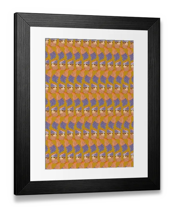 Framed Print : Repeating Pattern - Girl in Stars and Stripes Scarf, yellow Framed Print : Repeating Pattern - Girl in Stars and Stripes Scarf, yellow