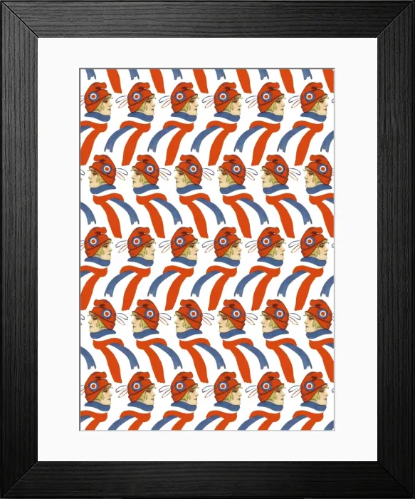 Framed Print : Repeating Pattern - French girl in Tricolore scarf / hat Framed Print : Repeating Pattern - French girl in Tricolore scarf / hat