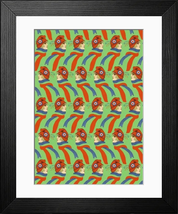 Framed Print : Repeating Pattern - French girl in Tricolore scarf / hat Framed Print : Repeating Pattern - French girl in Tricolore scarf / hat