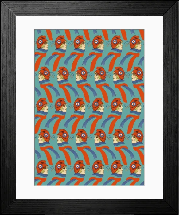 Framed Print : Repeating Pattern - French girl in Tricolore scarf / hat Framed Print : Repeating Pattern - French girl in Tricolore scarf / hat