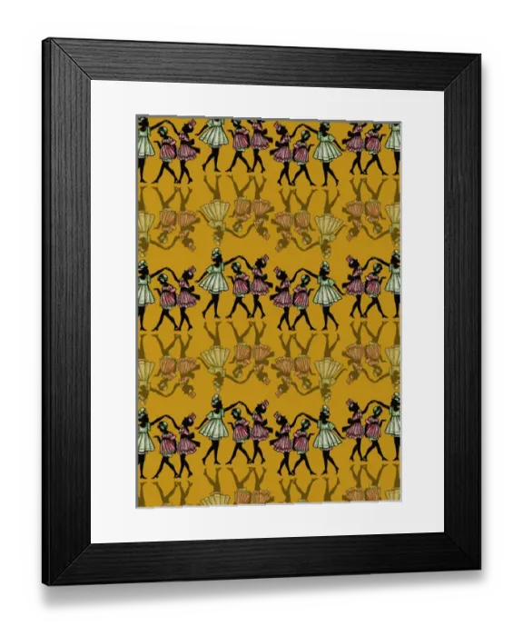 Framed Print : Repeating Pattern - Dancing girls - silhouette - yellow Framed Print : Repeating Pattern - Dancing girls - silhouette - yellow