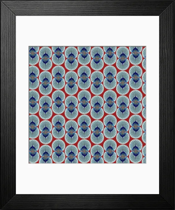 Framed Print : Repeating Pattern - peacocks, red Framed Print : Repeating Pattern - peacocks, red