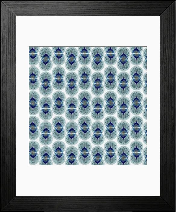 Framed Print : Repeating Pattern - peacocks, white Framed Print : Repeating Pattern - peacocks, white