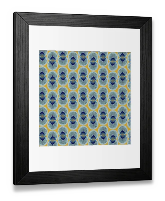 Framed Print : Repeating Pattern - peacocks, yellow Framed Print : Repeating Pattern - peacocks, yellow
