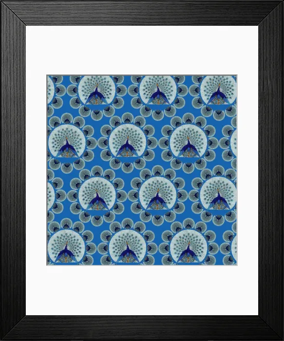Framed Print : Repeating Pattern - peacocks, blue Framed Print : Repeating Pattern - peacocks, blue