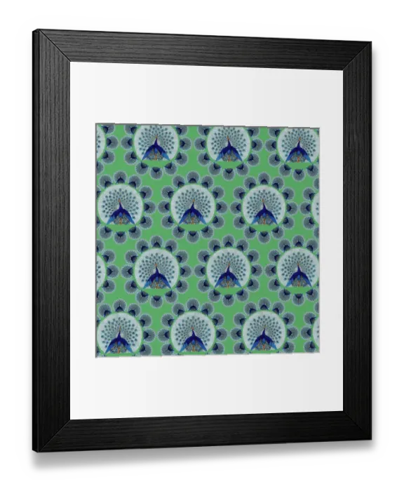 Framed Print : Repeating Pattern - peacocks, green Framed Print : Repeating Pattern - peacocks, green