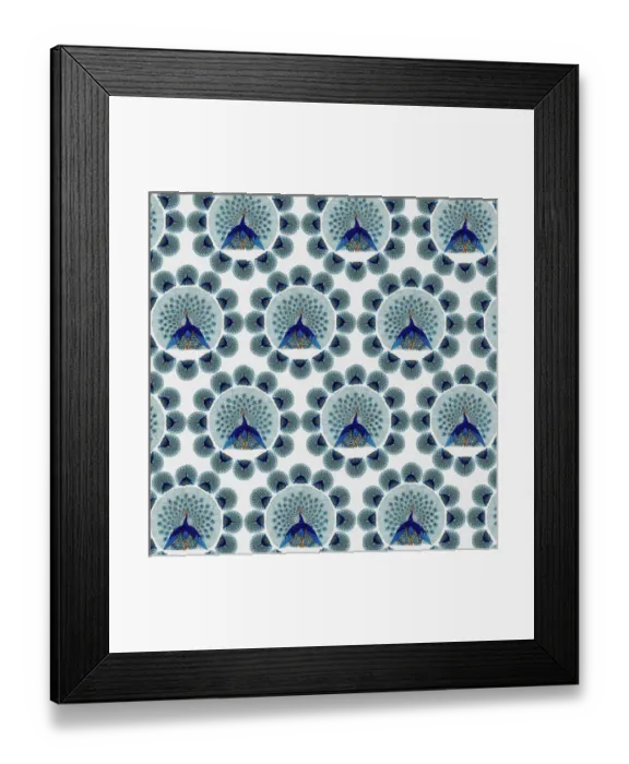 Framed Print : Repeating Pattern - peacocks, white Framed Print : Repeating Pattern - peacocks, white