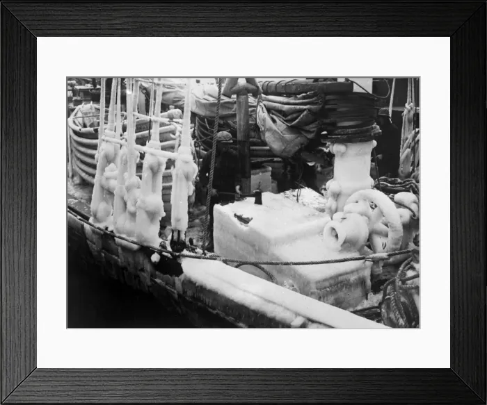 Framed Print : Ship Covered in Icicles