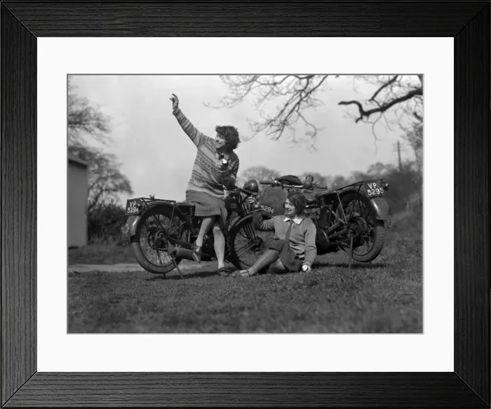 Framed Print : Female Motor Cyclists