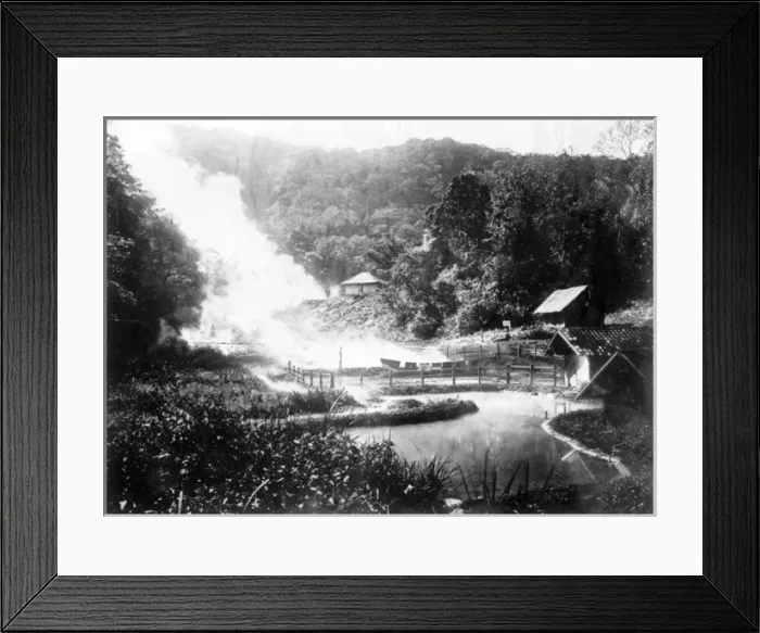 Framed Print : JAVA LAVA. Lava and ash pouring down over a farm at the base of an erupting volcano Framed Print : JAVA LAVA. Lava and ash pouring down over a farm at the base of an erupting volcano