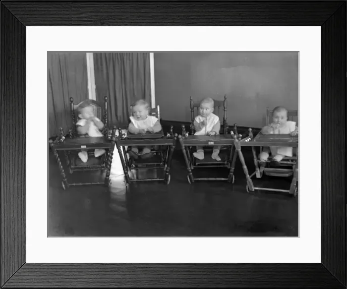 Framed Print : Babies in Highchairs Framed Print : Babies in Highchairs