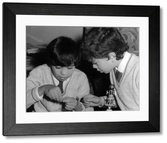 Framed Print : Boys with Microscope Framed Print : Boys with Microscope