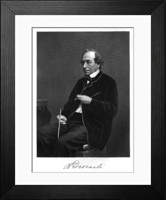 Framed Print : DISRAELI. BENJAMIN DISRAELI, conservative statesman with his autograph Date: 1804-1881 Framed Print : DISRAELI. BENJAMIN DISRAELI, conservative statesman with his autograph Date: 1804-1881
