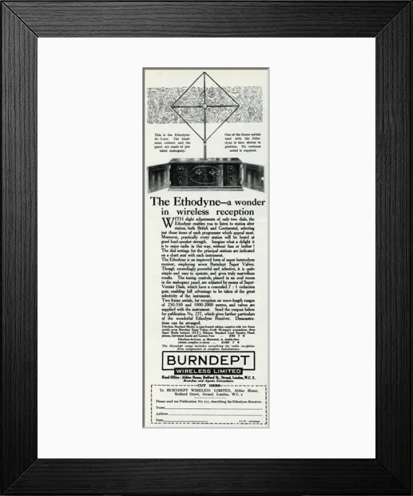Framed Print : Advert for Burndept - Ethodyne wireless 1925 Framed Print : Advert for Burndept - Ethodyne wireless 1925
