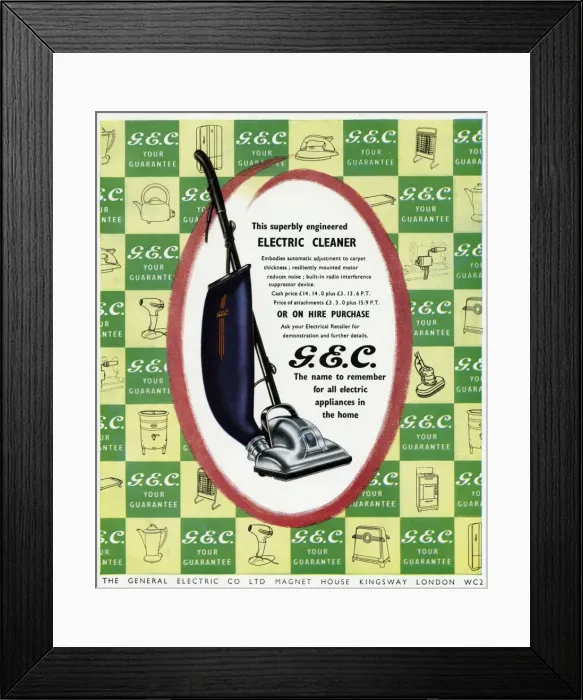 Framed Print : Advert for GEC Electric cleaner 1950 Framed Print : Advert for GEC Electric cleaner 1950