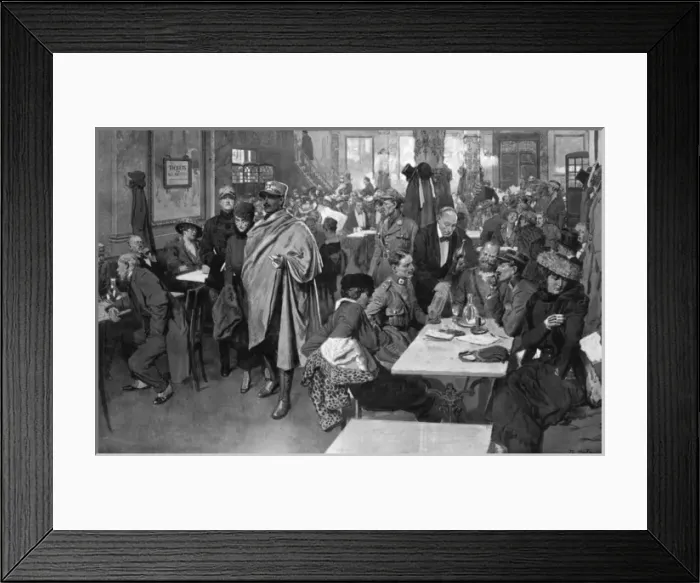 Framed Print : Officers of Four Nations in London Cafe by Matania, WW1 Framed Print : Officers of Four Nations in London Cafe by Matania, WW1