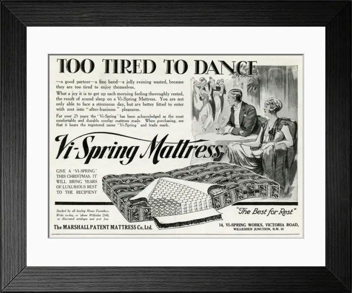 Framed Print : Advert for Vi-spring Mattress 1929 Framed Print : Advert for Vi-spring Mattress 1929